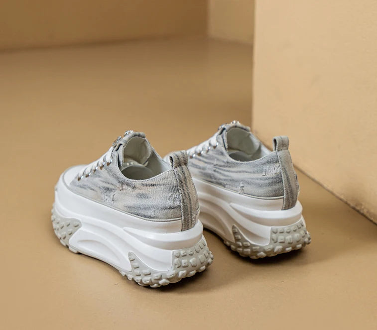 Fujin Denim Leather Platform Sneakers
