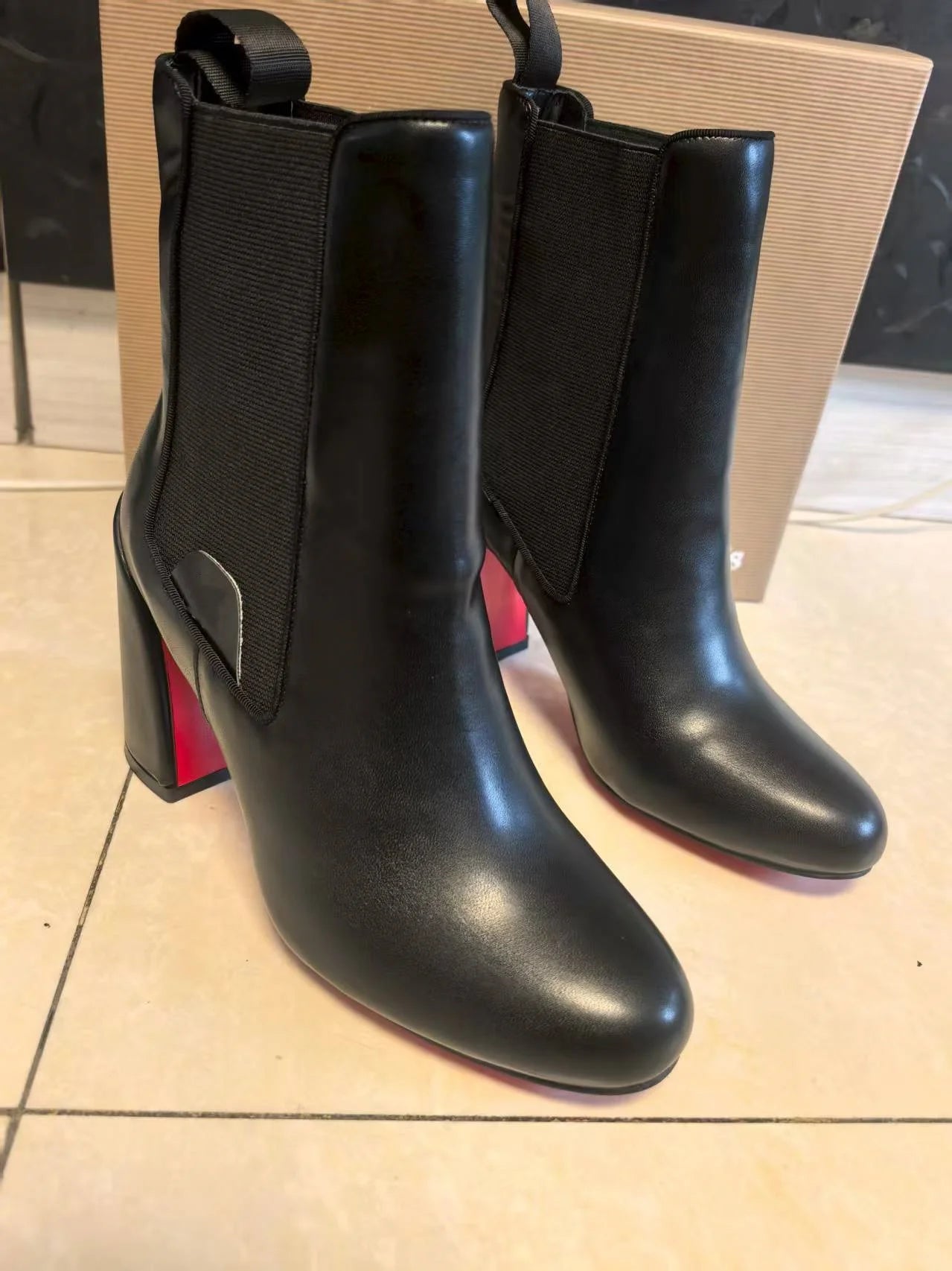 Hemegot Black Leather Red Sole High Heel Boots –