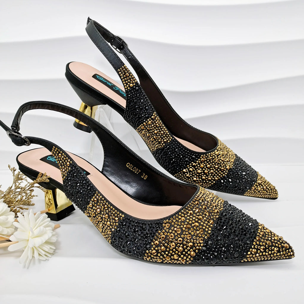 Rhinestone Satin Pumps & Clutch Set – Italian-Inspired Elegance
