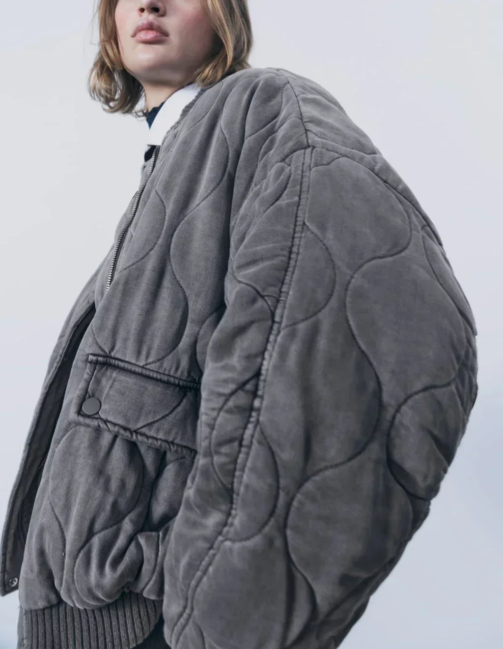 Bomber Jacket – Loose Fit Zip-Up Coat with Flap Pockets for Fall & Winter