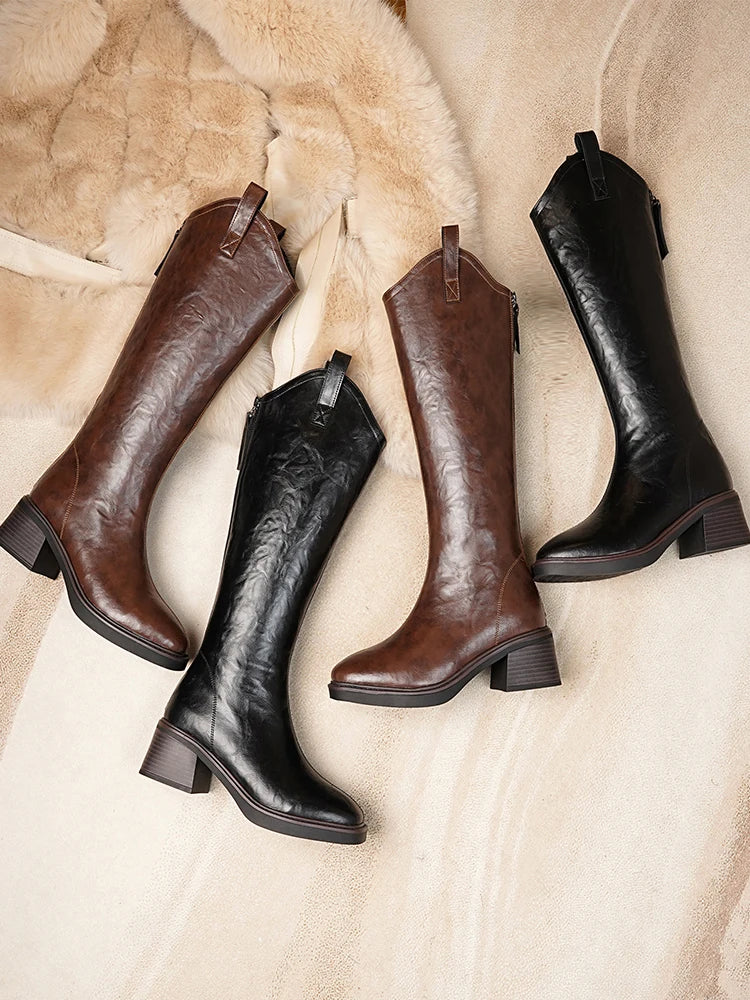 DIMANYU Women’s Mid-Calf Leather Winter Boots – Natural Wool