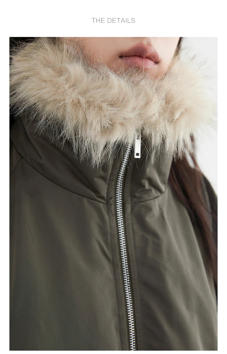 Korean Women’s Down Coat – Loose Hooded Jacket with Faux Fur Collar, 90% White Duck Down, Autumn/Winter 2025