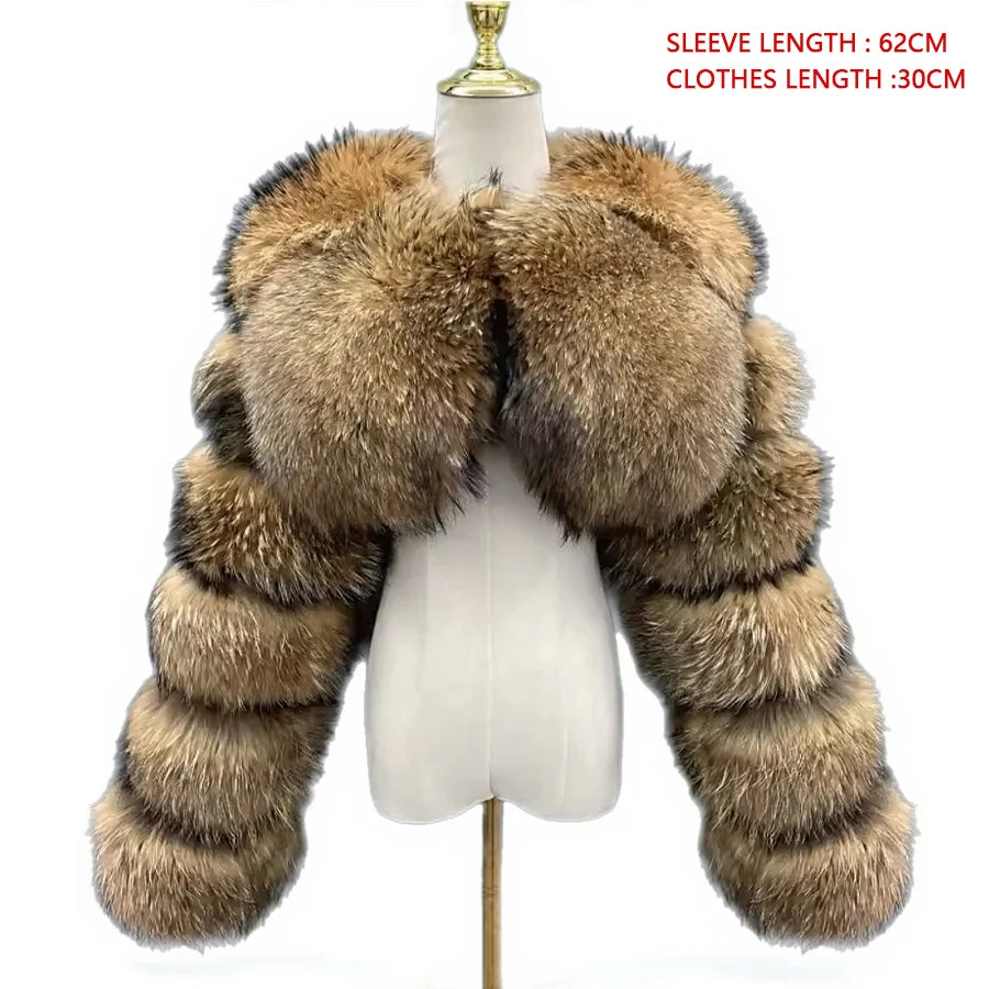 Cropped Real Raccoon Fur Jacket – Short Luxury Bomber Coat for Women