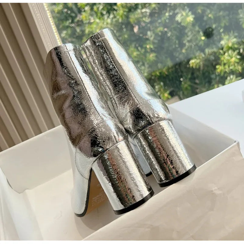 Women’s Split-Toe Tabi Ankle Boots – Chunky High Heel Chelsea Short Booties