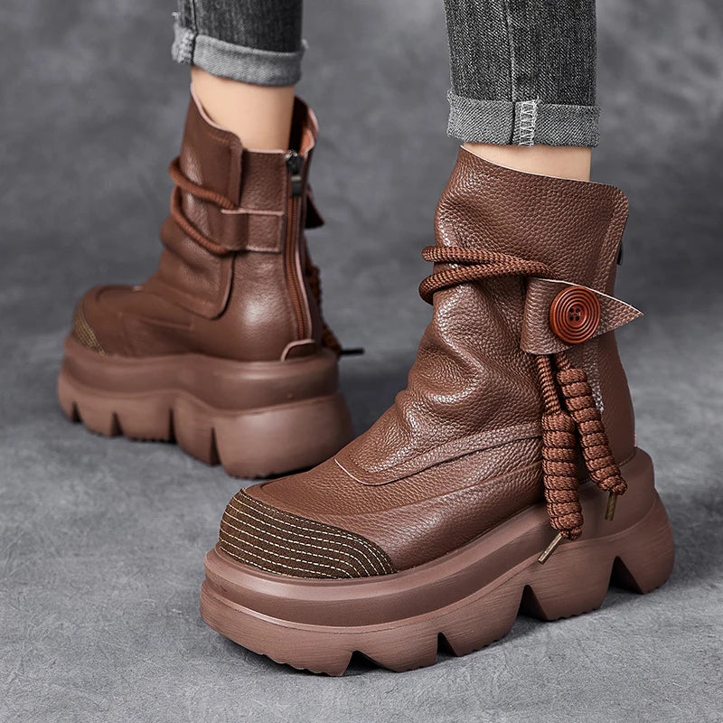 Koznoy 2025 Cow Leather Ankle Boots – Women’s Punk Flat Zip Booties