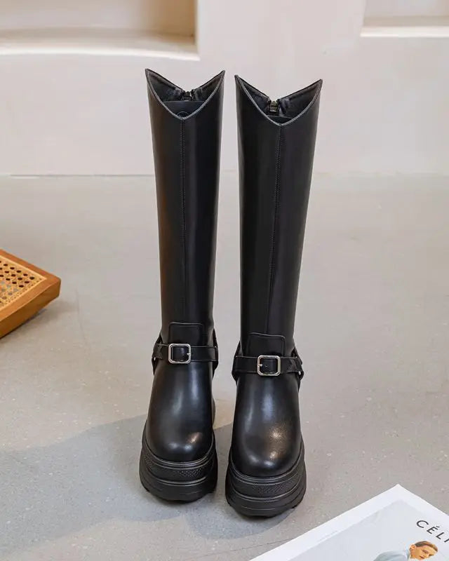 Fujin Women’s Microfiber Leather Ankle Boots – 11cm Chunky Wedge Heels