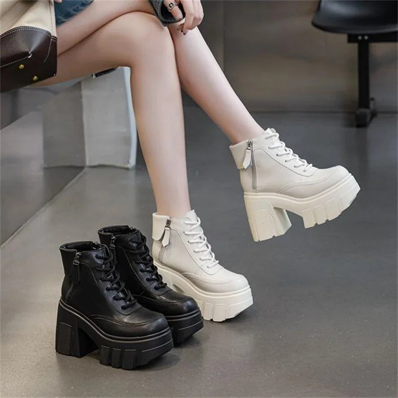 TuoYAO Genuine Leather Platform Ankle Boots