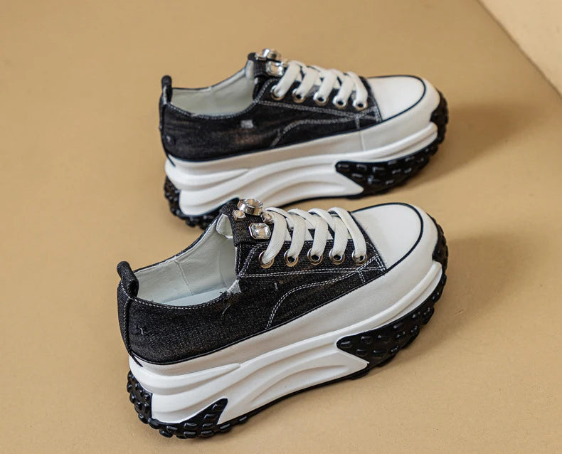 Fujin Denim Leather Platform Sneakers