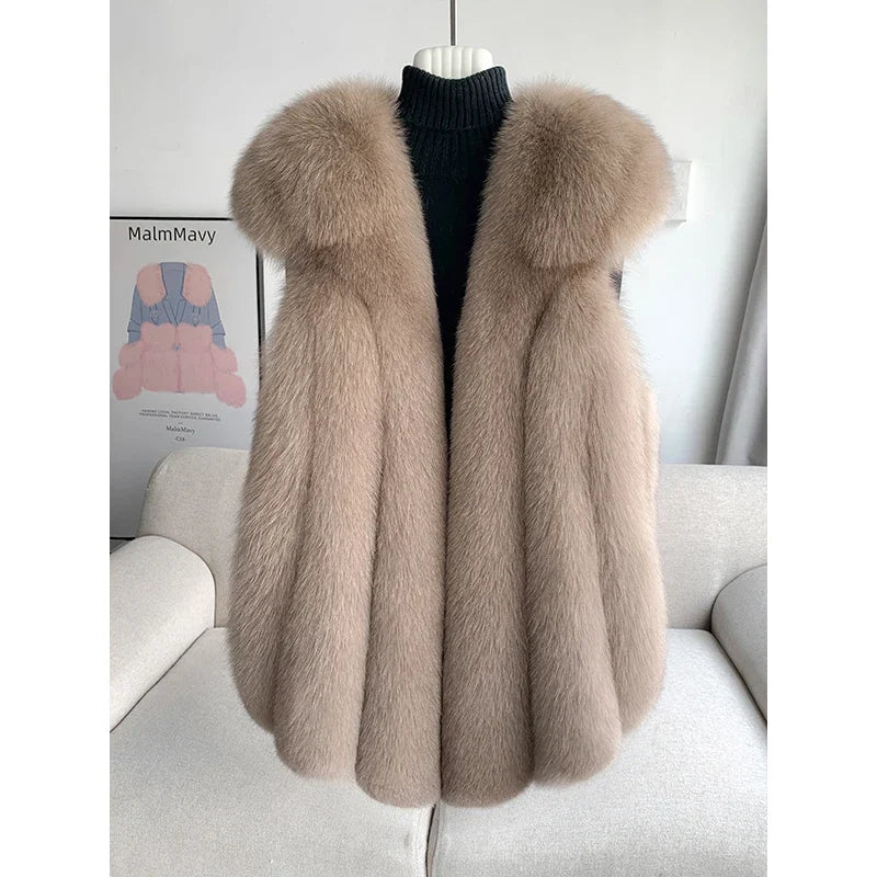 Fox Fur Vest for Women – Luxury Thick Real Fur Coat for Autumn/Winter