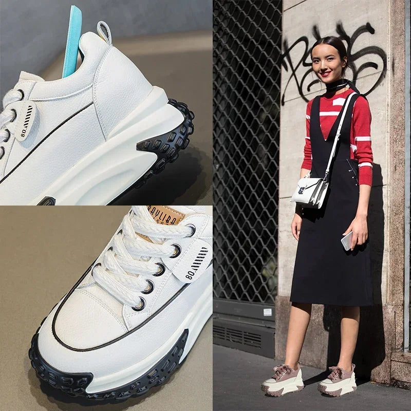 FujinGenuine Leather Platform Sneakers