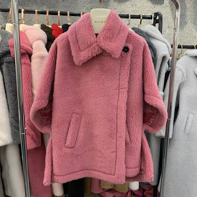 Winter Wool Fur Coat – Luxury Teddy Streetwear Warm Overcoat