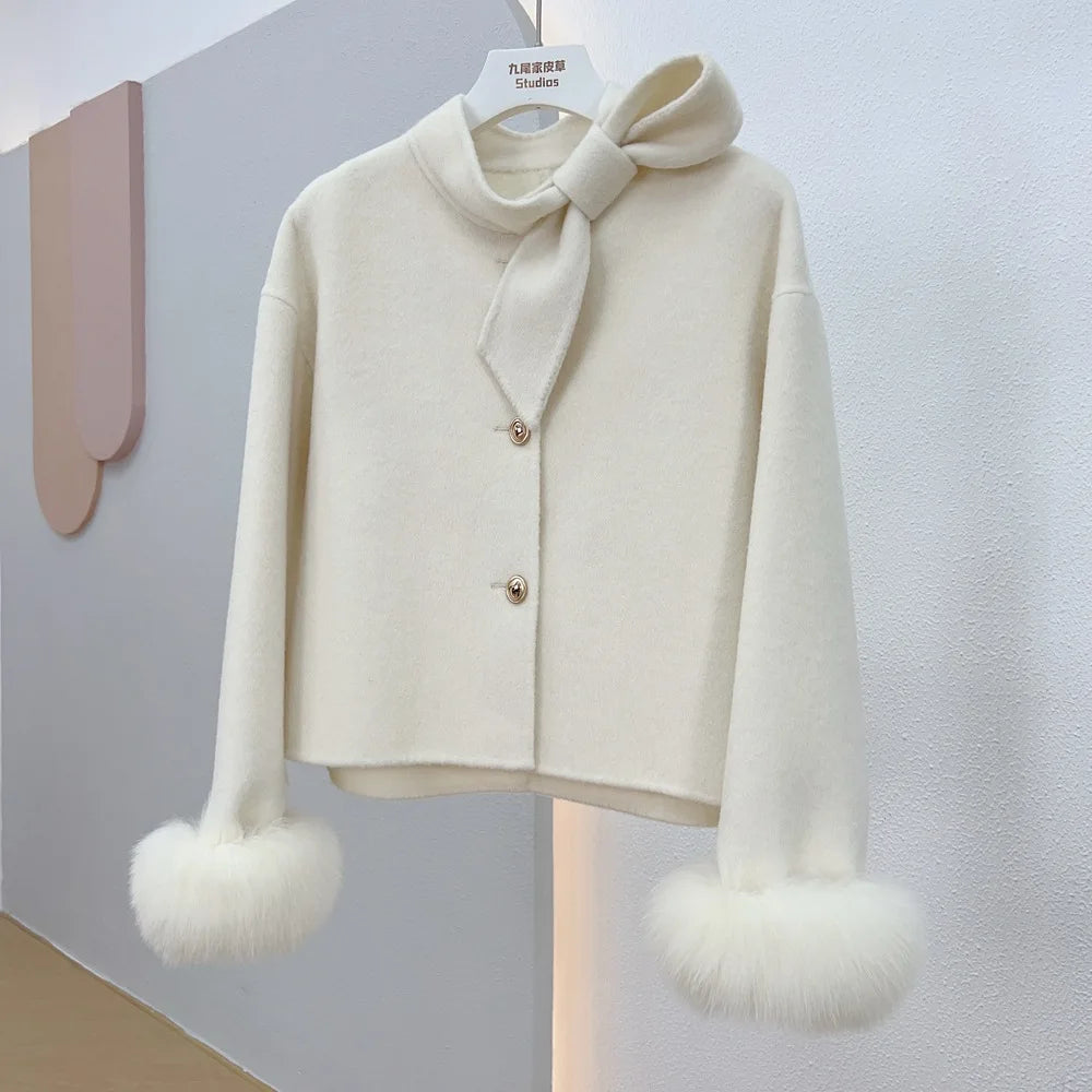 Wool Coat with Fox Fur Cuffs – Luxury Women’s Cashmere