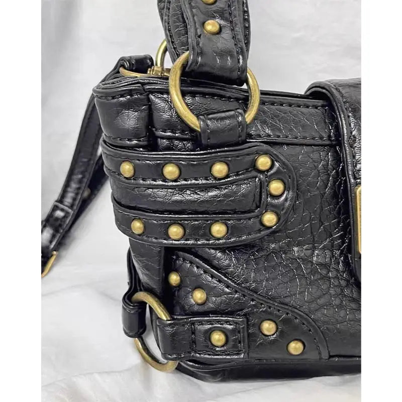 Y2K Motorcycle Handbag – Retro Leopard Print Distressed PU Leather Bag for Women