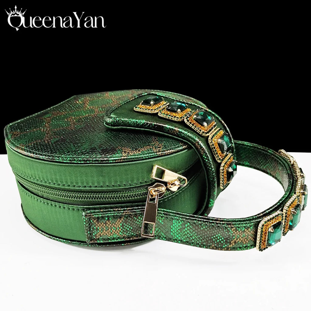 Elegant Green Peep-Toe Heels & Matching Bag Set