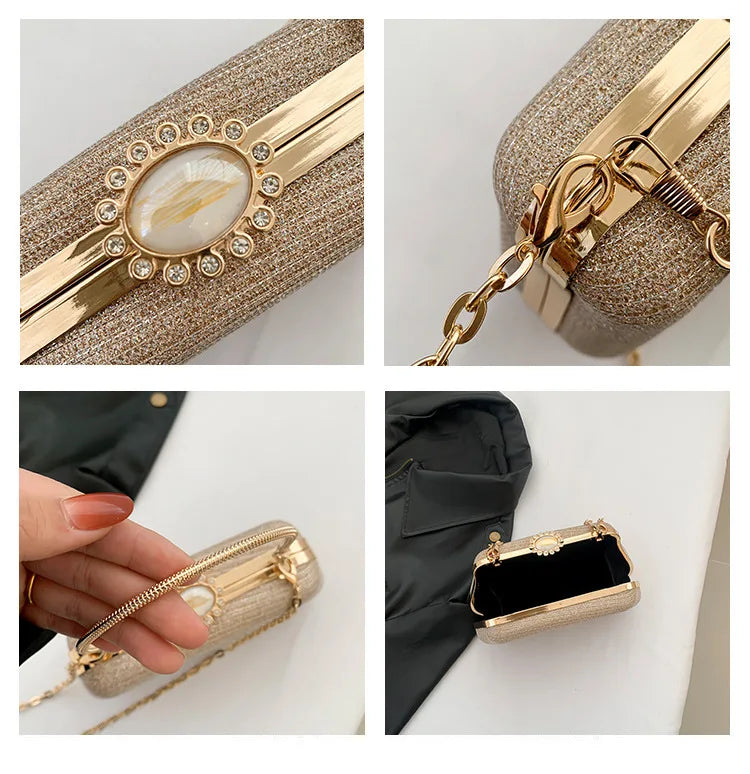 YIYUE Luxury Glitter Evening Bag – Party & Wedding Clutch with Chain Strap