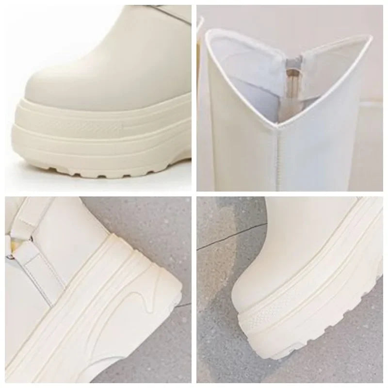 Fujin Women’s Microfiber Leather Ankle Boots – 11cm Chunky Wedge Heels