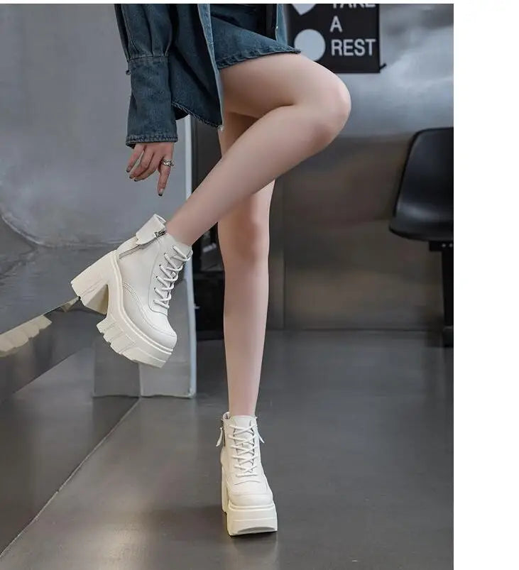 TuoYAO Genuine Leather Platform Ankle Boots