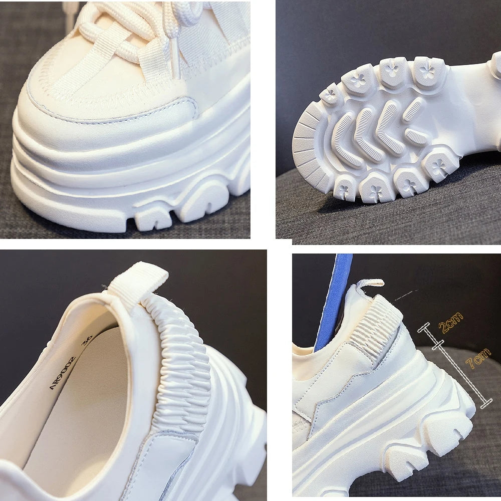 Fujin 9cm Platform Leather Wedge Sneakers – Chunky Breathable Shoes