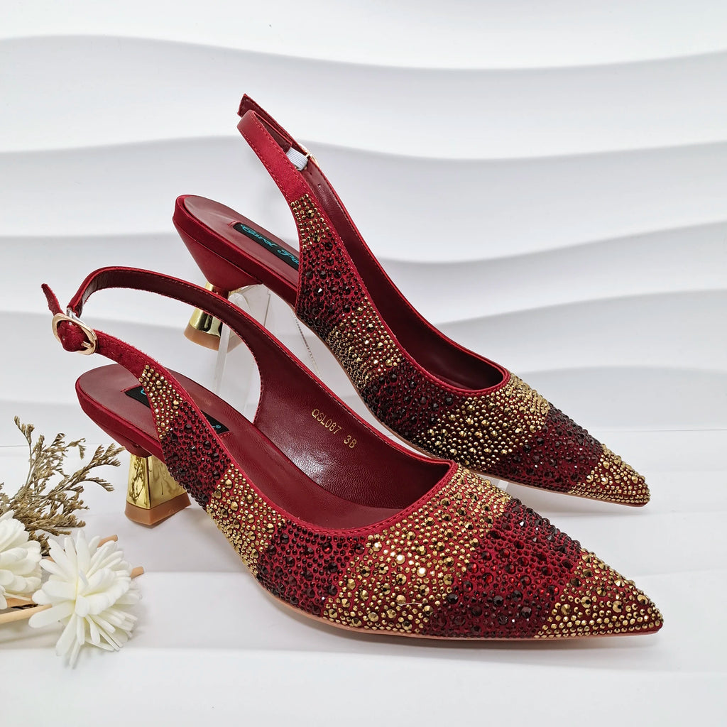 Rhinestone Satin Pumps & Clutch Set – Italian-Inspired Elegance