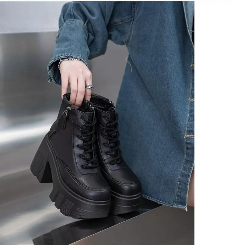 TuoYAO Genuine Leather Platform Ankle Boots