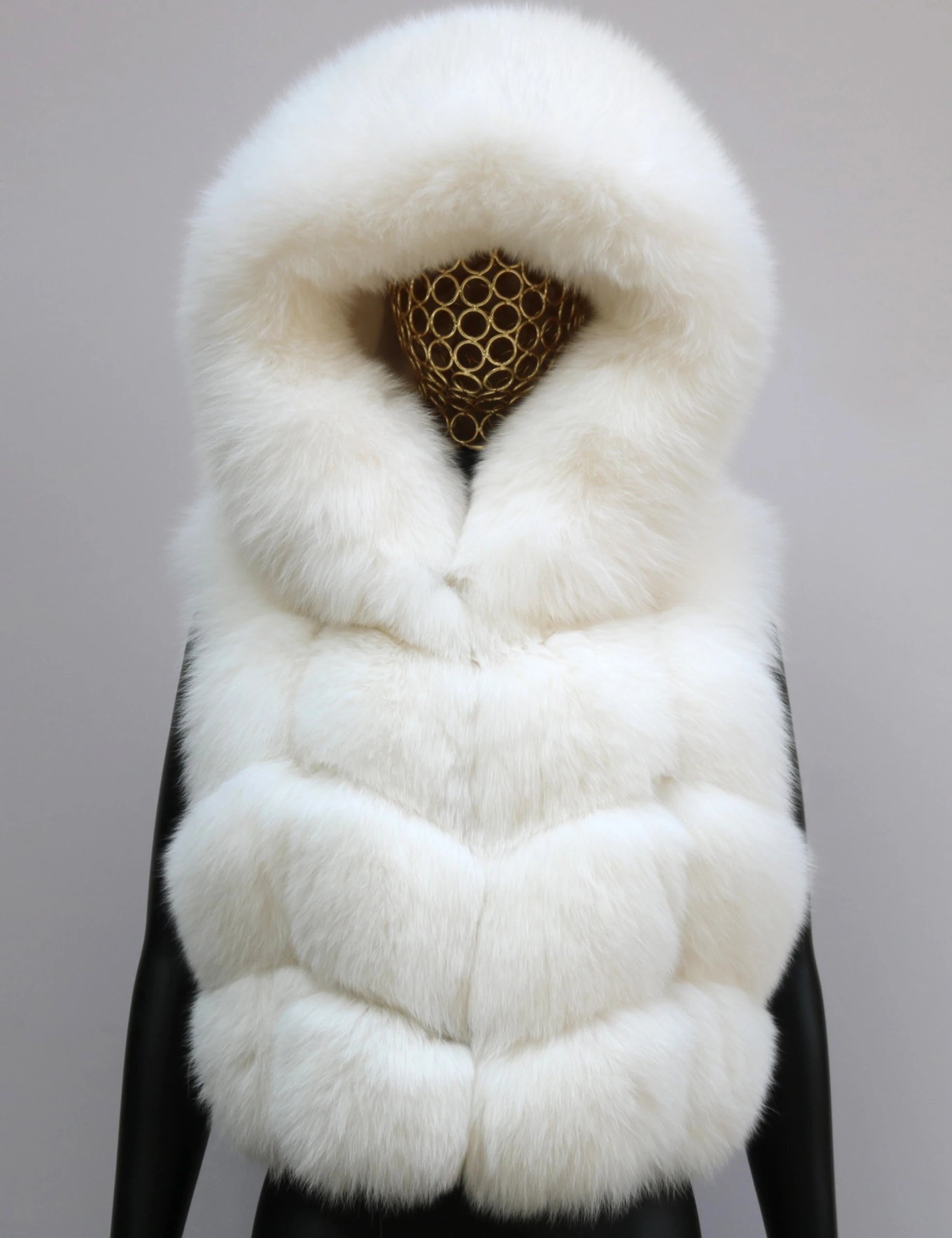 Real Silver Fox Fur Vest – Hooded Genuine Leather Sleeveless Jacket for Women