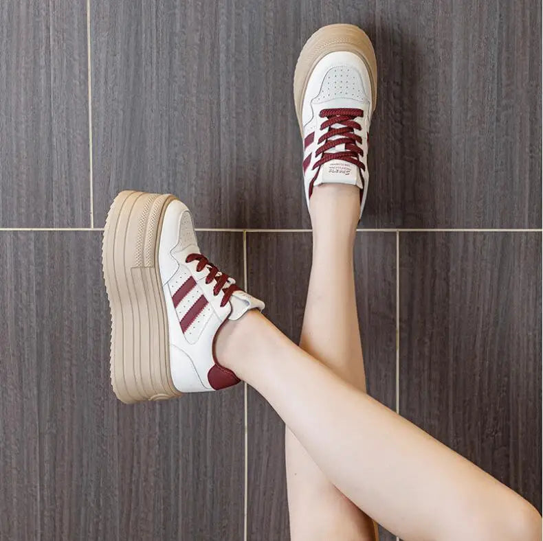 KAYOULAI 10cm Cow Leather Platform Sneakers