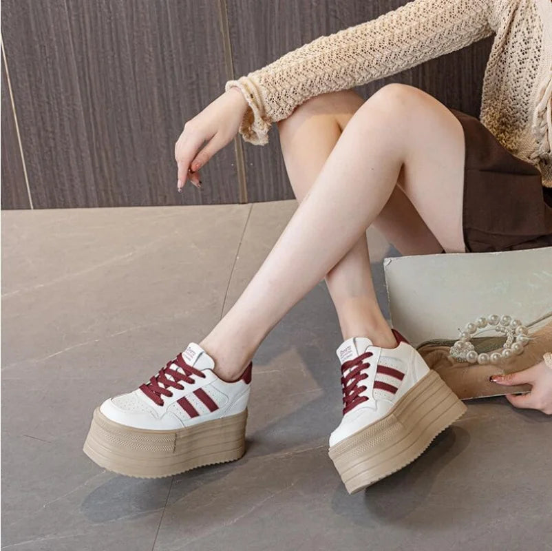 KAYOULAI 10cm Cow Leather Platform Sneakers