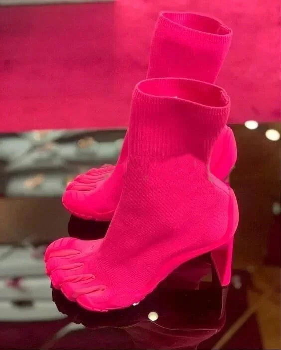 Five Finger Toe Women’s High Heel Ankle Boots – Elastic Mesh Luxury Socks Style