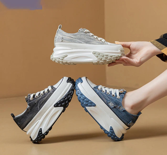 Fujin Denim Leather Platform Sneakers