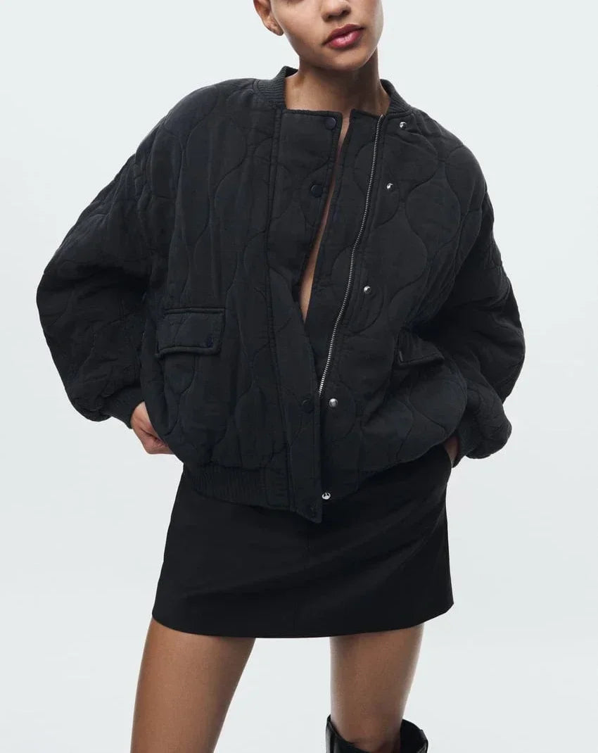 Bomber Jacket – Loose Fit Zip-Up Coat with Flap Pockets for Fall & Winter
