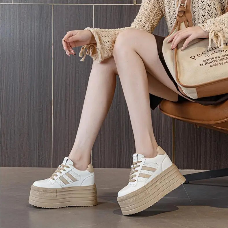 KAYOULAI 10cm Cow Leather Platform Sneakers