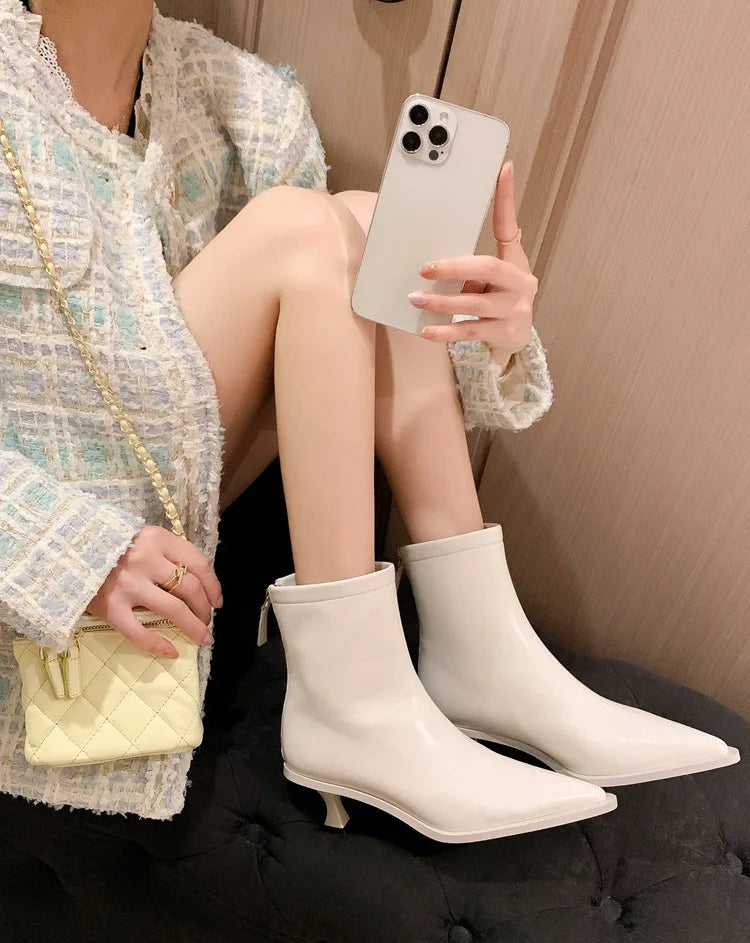 SLSHLYJ Pointed Cowhide Ankle Boots – 5.5cm Slim Heel