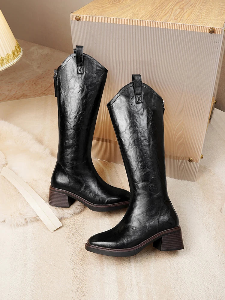 DIMANYU Women’s Mid-Calf Leather Winter Boots – Natural Wool