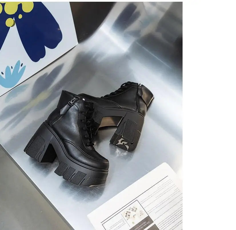 TuoYAO Genuine Leather Platform Ankle Boots