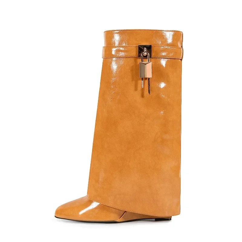 Luxury Ankle Boots – Shark Buckle Strap, Metal Accent, Thick Platform High Heels