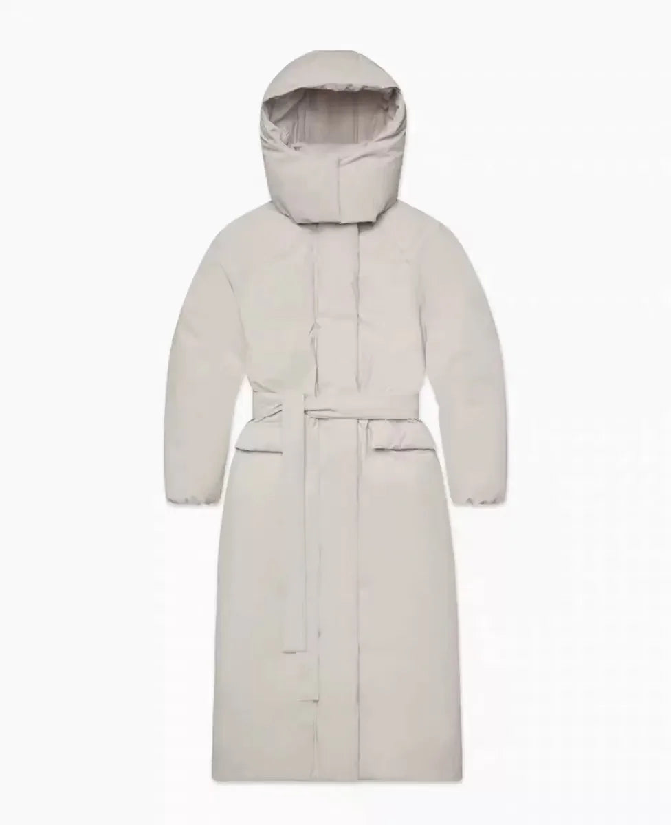 KHY Long Hooded Cotton Coat – Knee-Length Thickened Warm Outerwear for Women