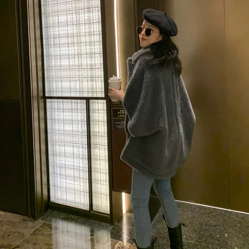 Winter Wool Fur Coat – Luxury Teddy Streetwear Warm Overcoat