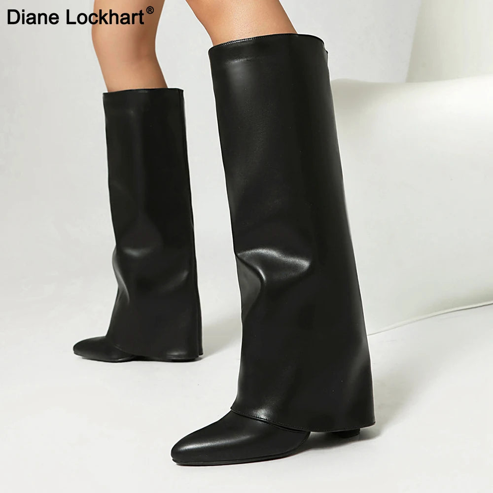 Diane Lockhart Luxury Knee-High Women’s Fold Boots – PU Leather