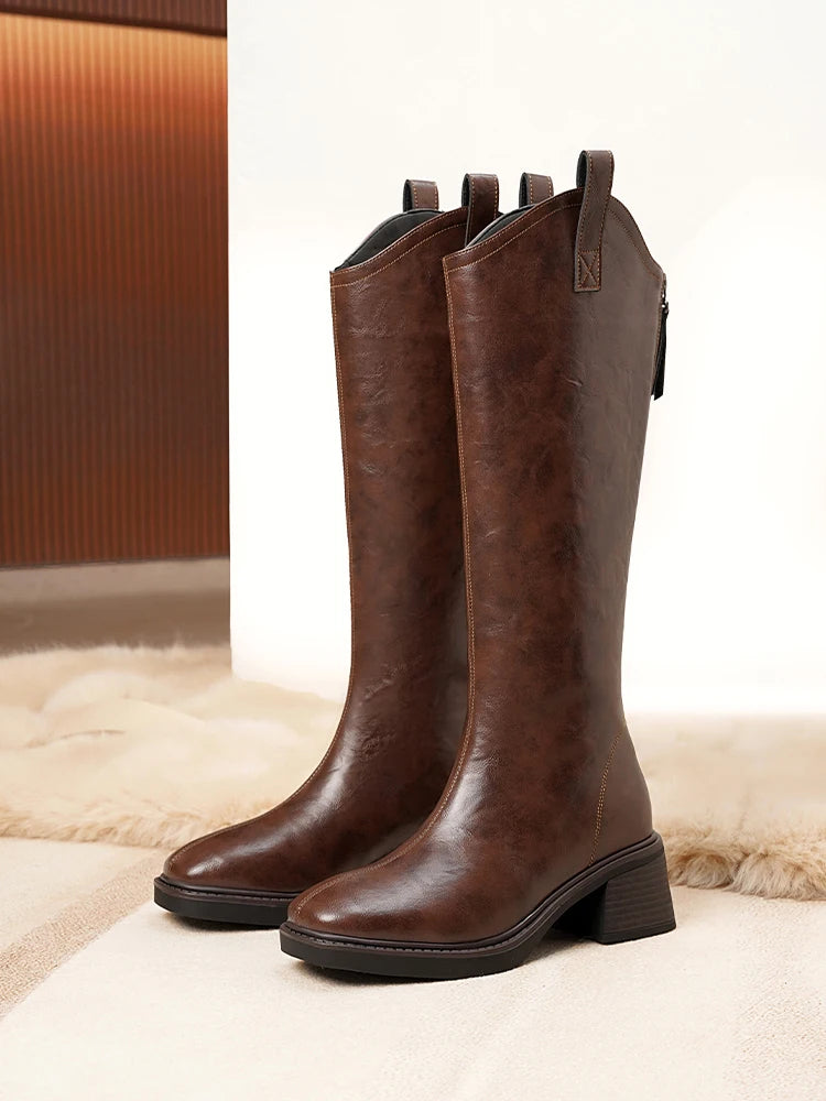 DIMANYU Women’s Mid-Calf Leather Winter Boots – Natural Wool