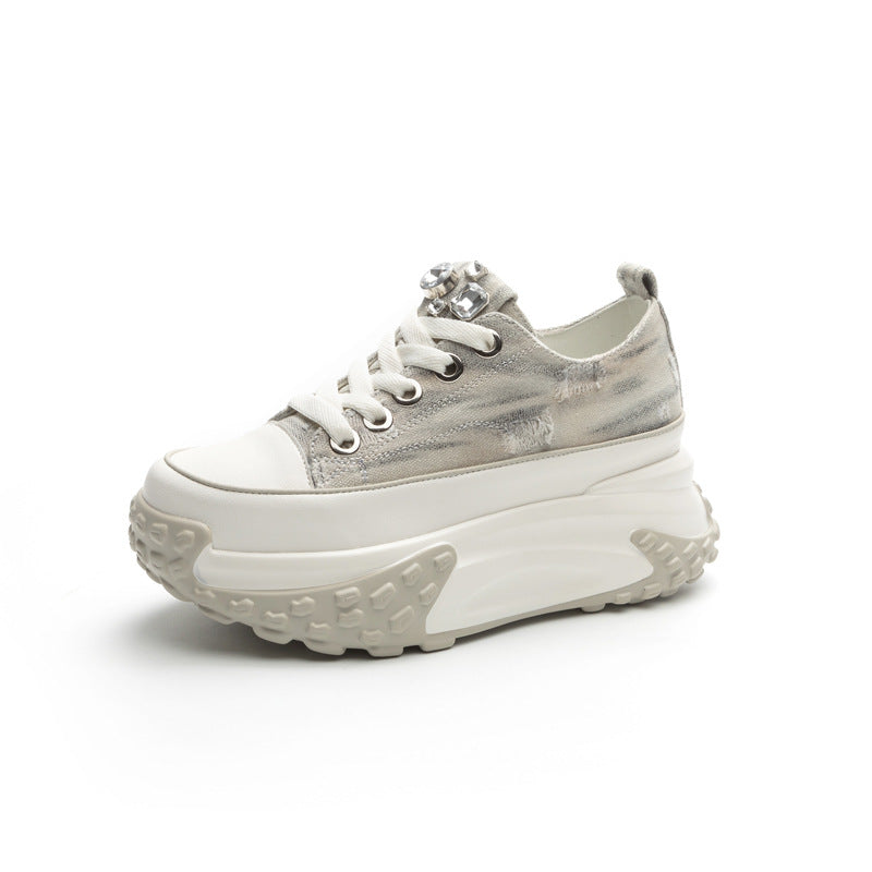 Fujin Denim Leather Platform Sneakers