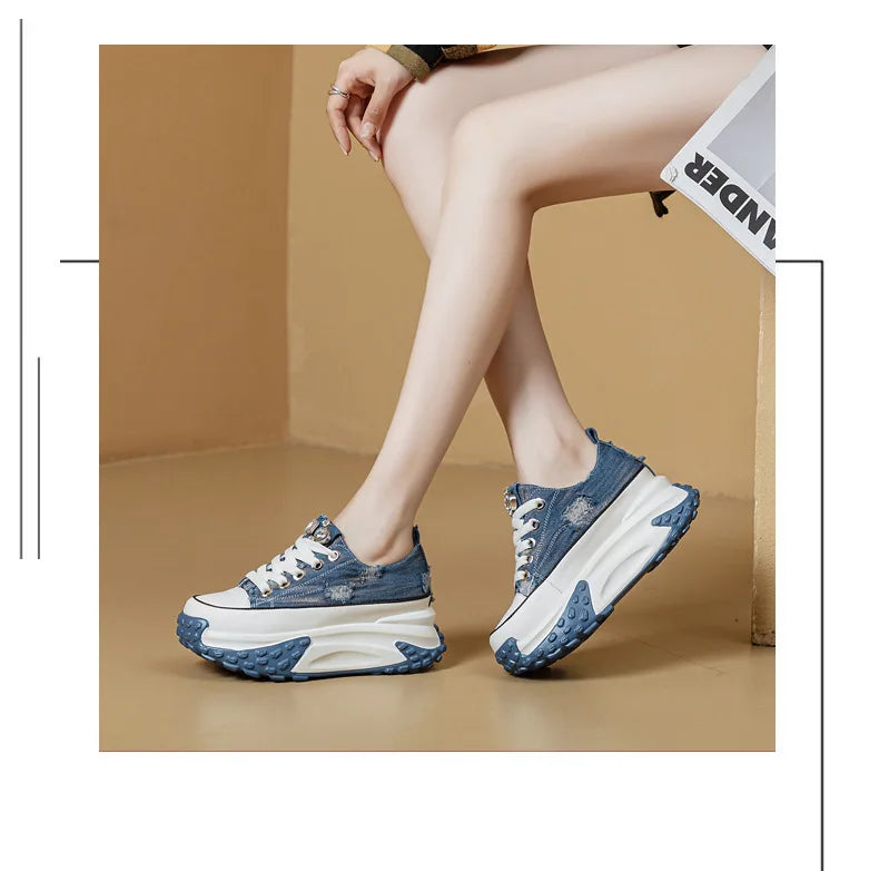 Fujin Denim Leather Platform Sneakers