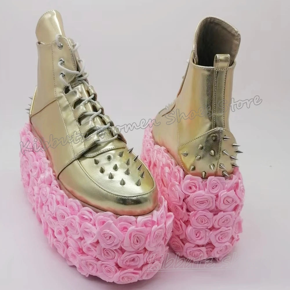 Kibbutz Flowers Heels Rivet Ankle Boots –