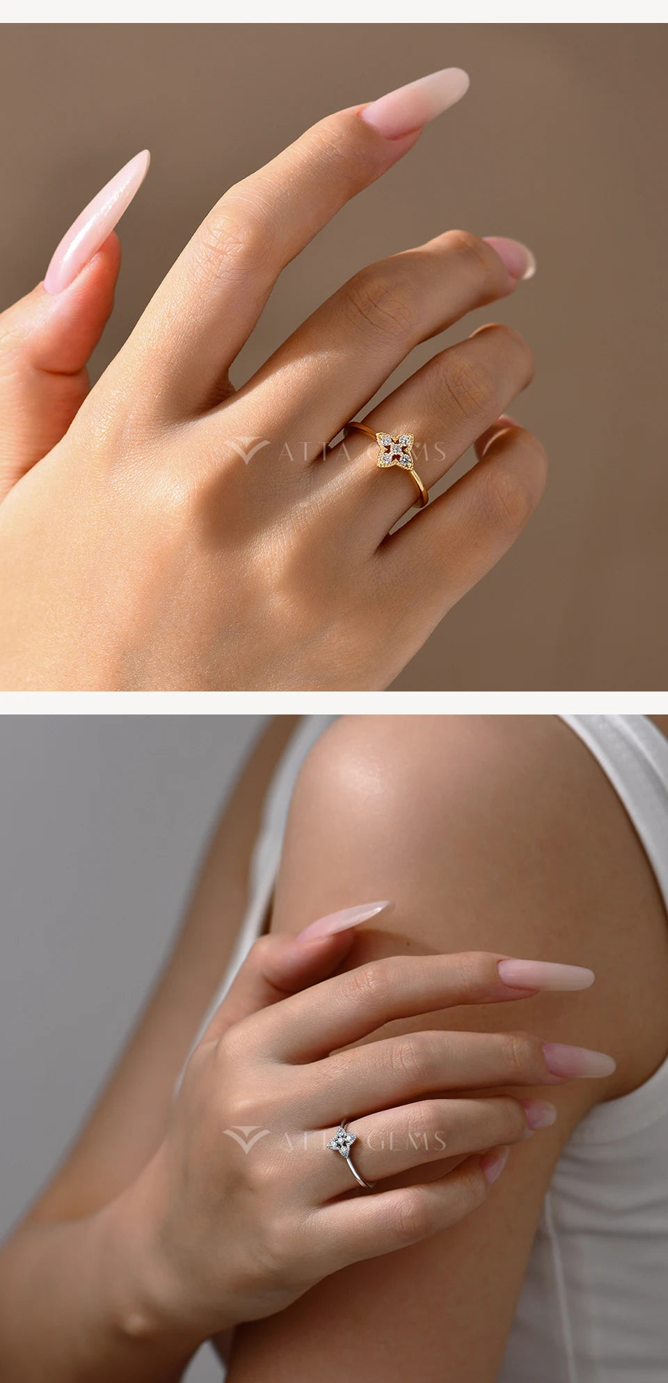 ATTAGEMS Women’s Moissanite Ring – 18K Gold Plated S925 Silver