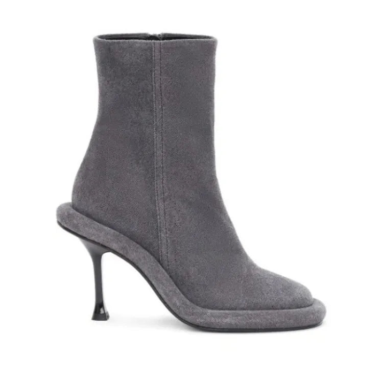 SLSHLYJ Women’s Blue Denim Ankle Boots – High Heel Thick Sole