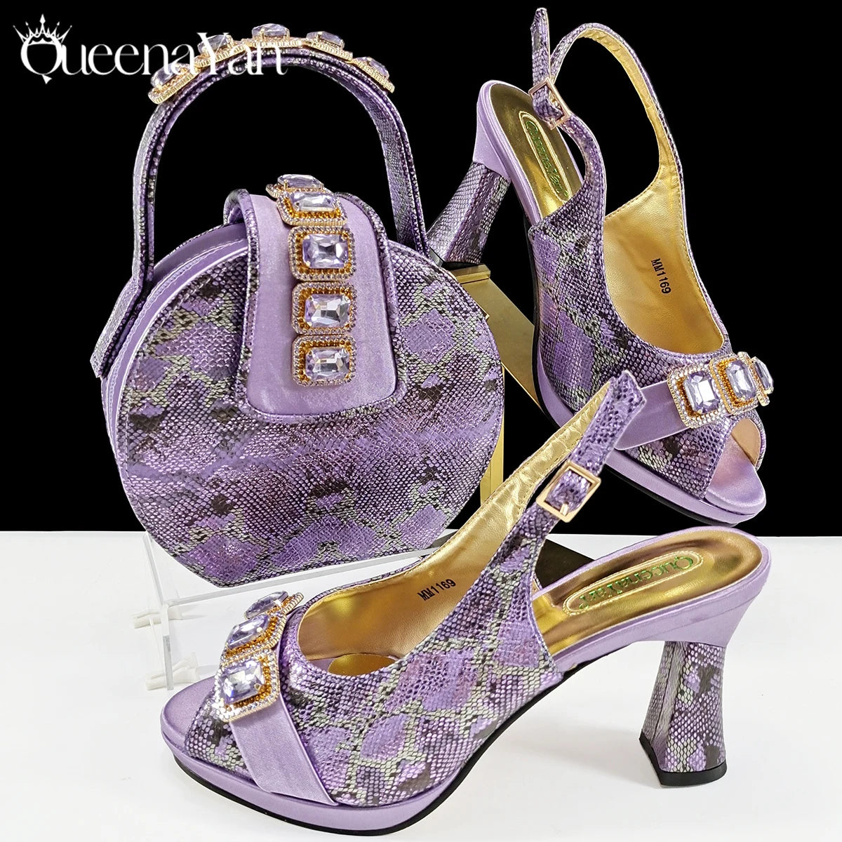 Elegant Green Peep-Toe Heels & Matching Bag Set