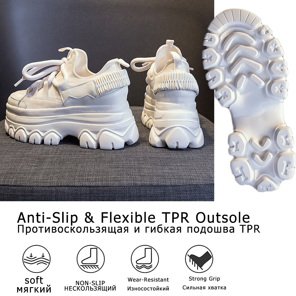 Fujin 9cm Platform Leather Wedge Sneakers – Chunky Breathable Shoes