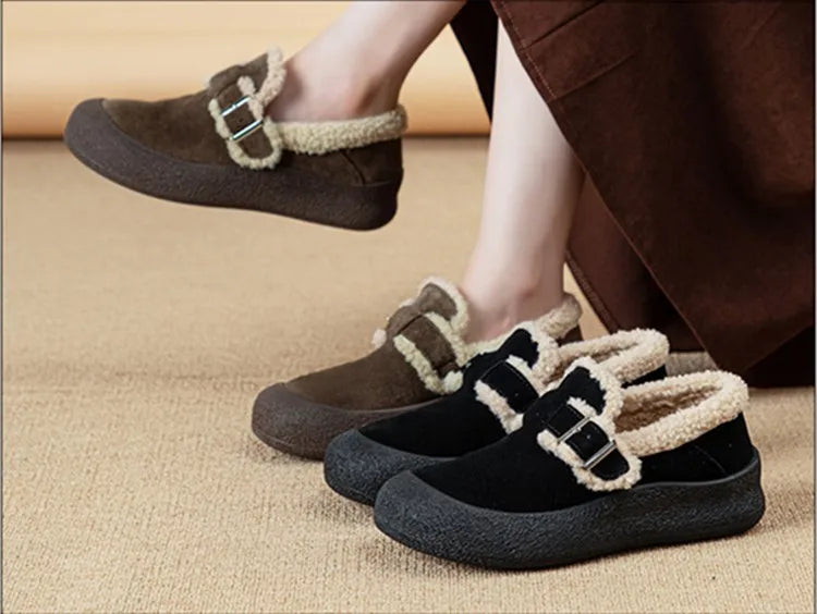 AIYUQI Winter Velvet Genuine Leather Sneakers