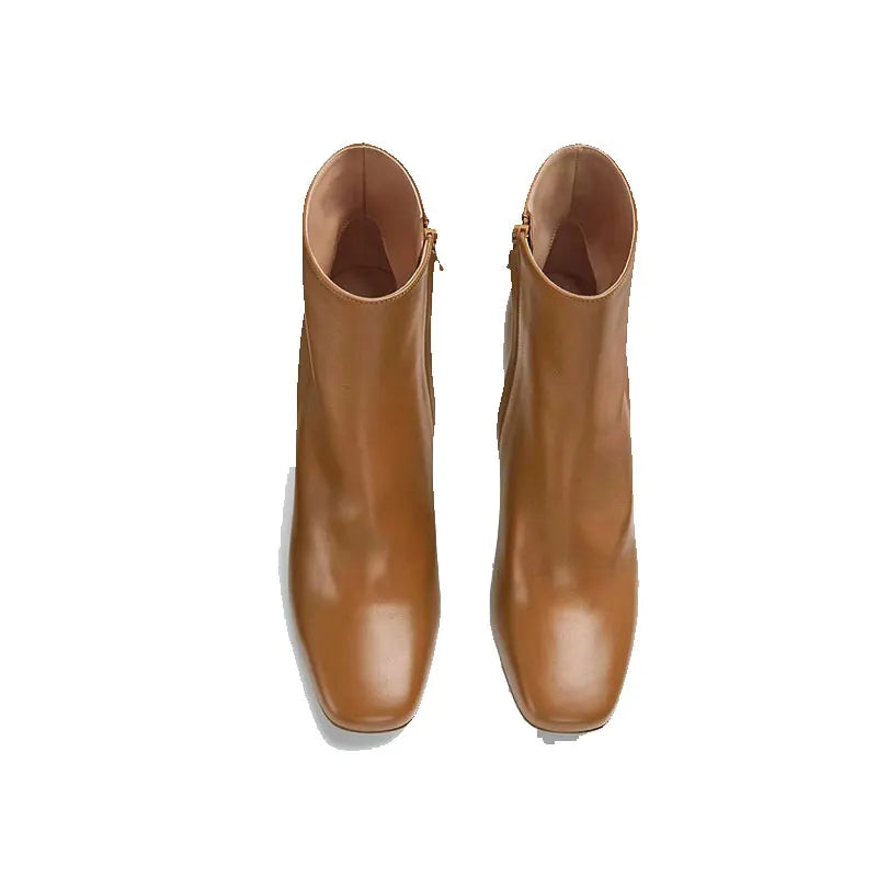 Thermal Square Toe Ankle Boots – Metal Knot Heel Stiletto Boots for Women