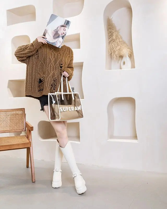 Fujin Women’s Microfiber Leather Ankle Boots – 11cm Chunky Wedge Heels