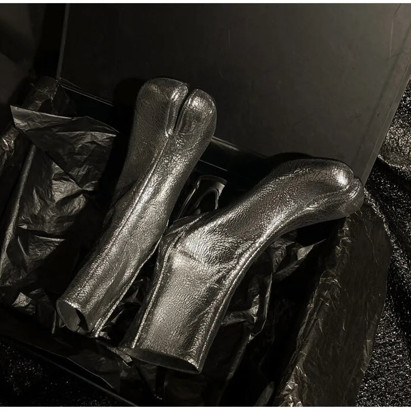 Women’s Split-Toe Tabi Ankle Boots – Chunky High Heel Chelsea Short Booties